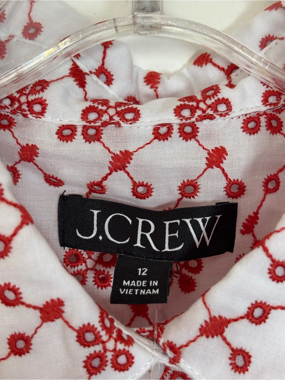 J. Crew Mini Eyelet Shirt Dress Crimson White Cotton Fit Flare Floral Size 12NWT